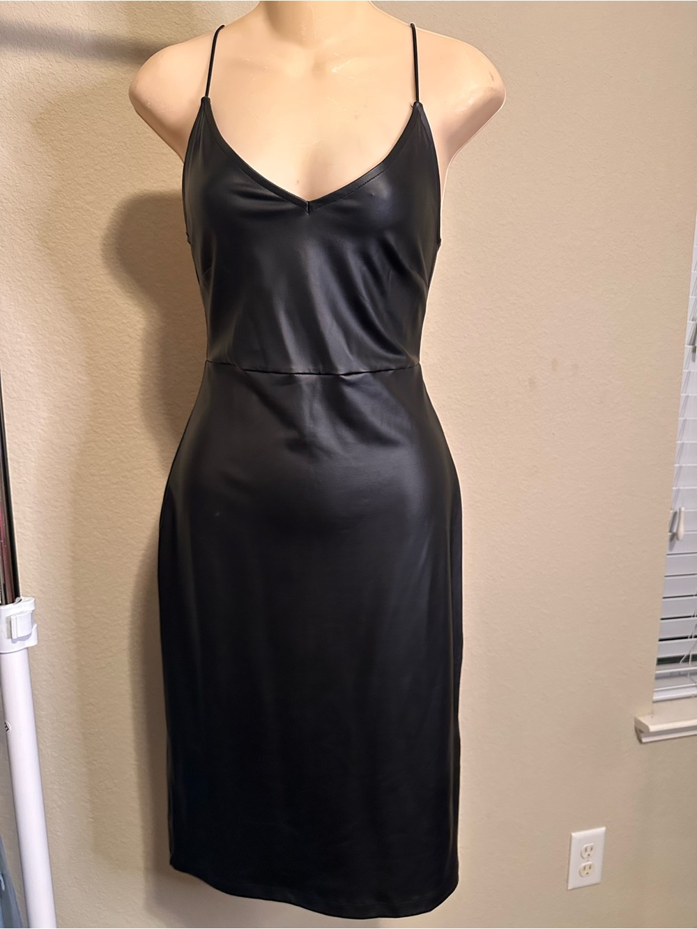 Forever 21 Black Faux Leather Midi Slip Dress